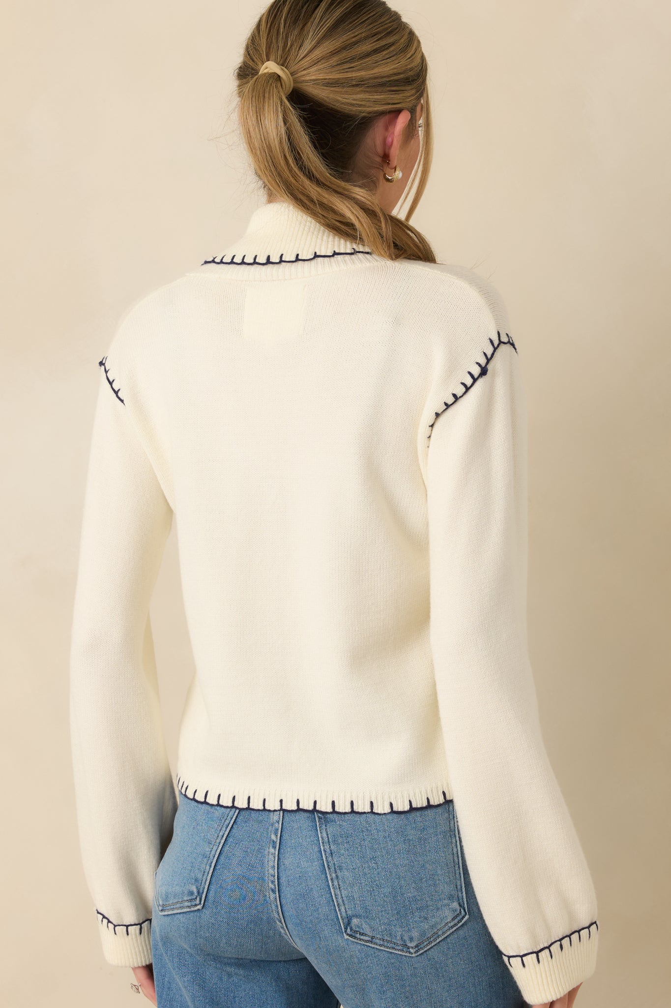 Knot Your Average Ivory Multi Knit Contrast Stitch Cardigan Sweater