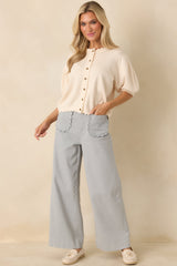Simply So Cute Ivory Knit Scalloped Edge Puff Sleeve Button Up Cardigan