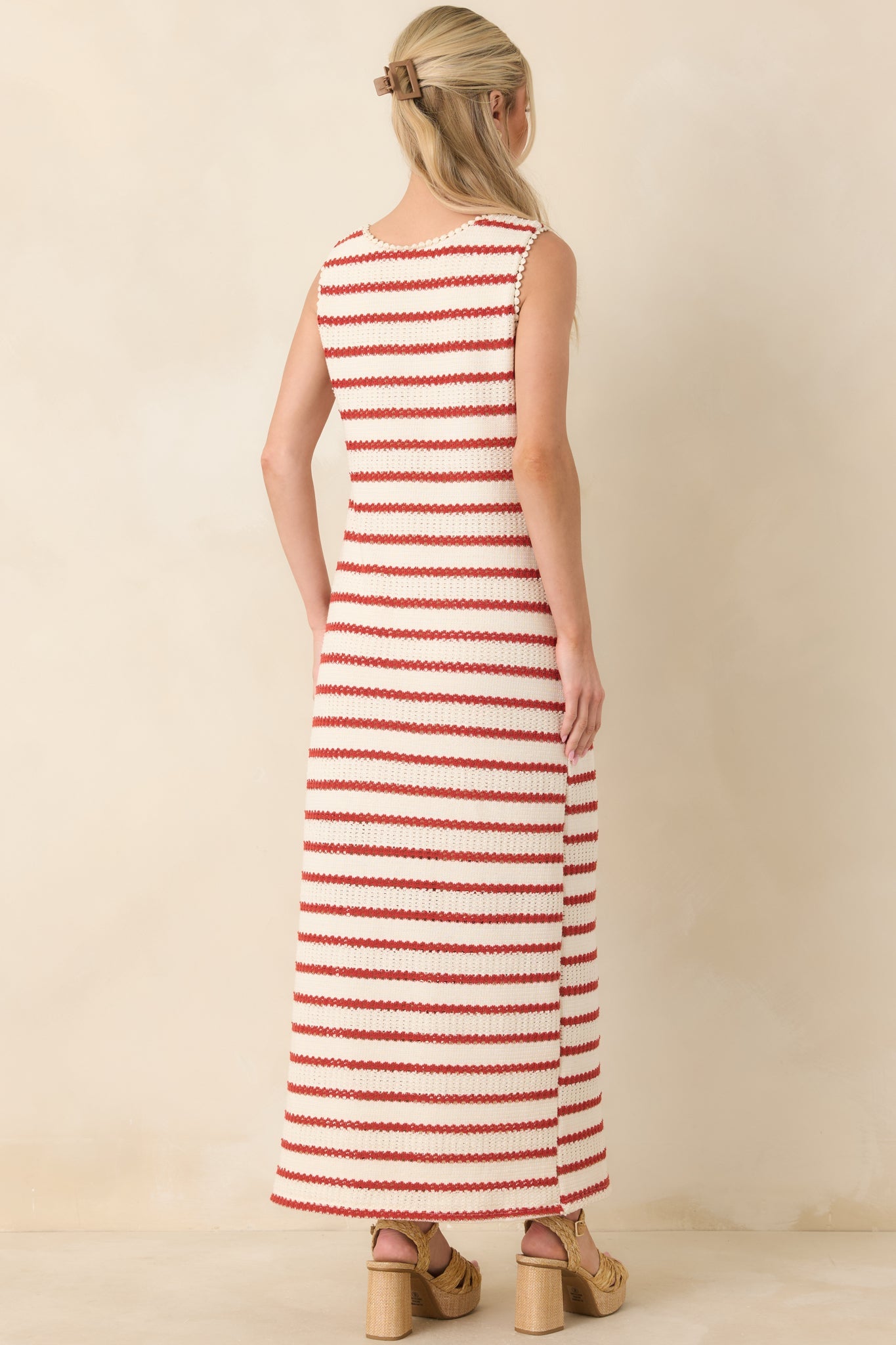 Worth Talking About Red & Ivory Stripe Knit Sleeveless Maxi Dress
