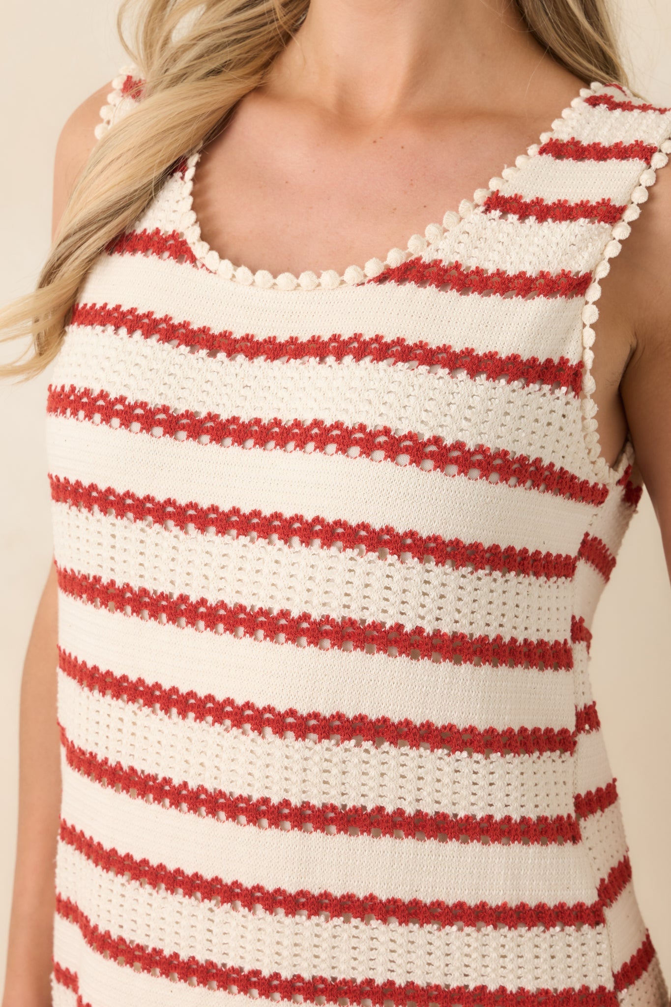 Worth Talking About Red & Ivory Stripe Knit Sleeveless Maxi Dress