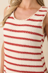 Worth Talking About Red & Ivory Stripe Knit Sleeveless Maxi Dress