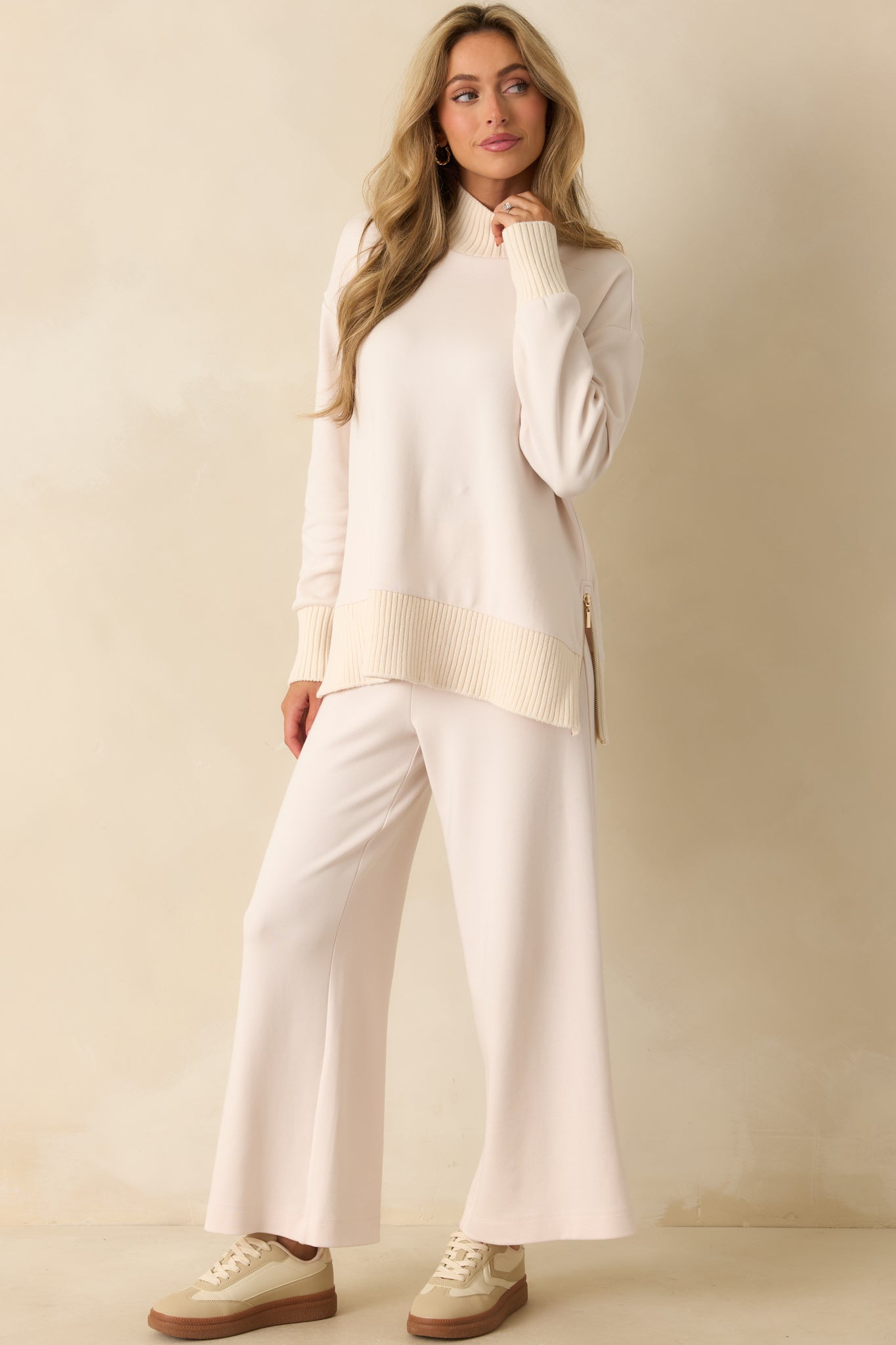 Z Supply Ivory Scout Knit Wide Leg Pants
