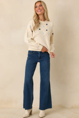 Petals and Pearls Ivory Multi Knit Floral Embroidered Crewneck Sweater