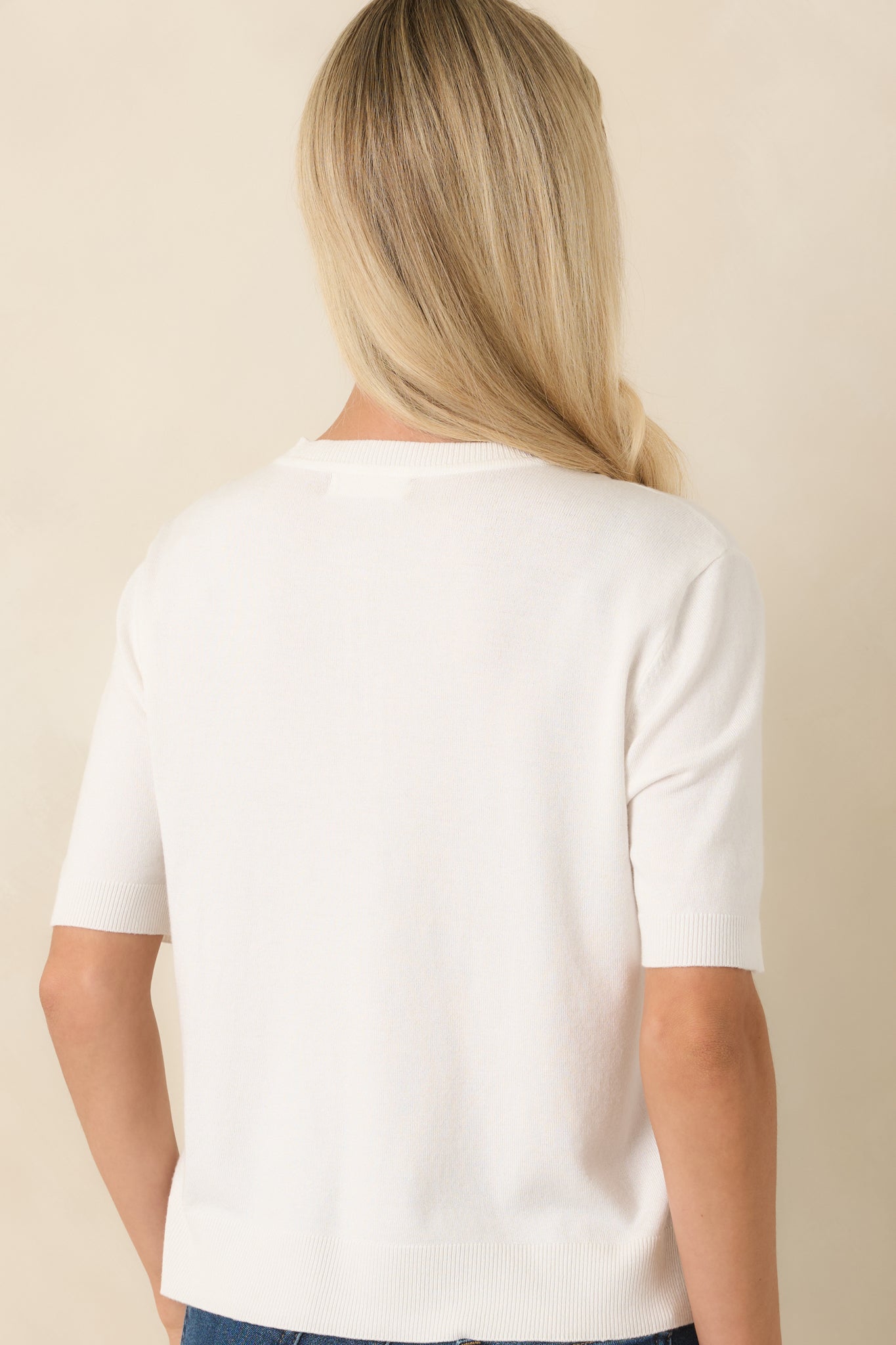 Classic Choice Ivory Knit Button Front Short Sleeve Top