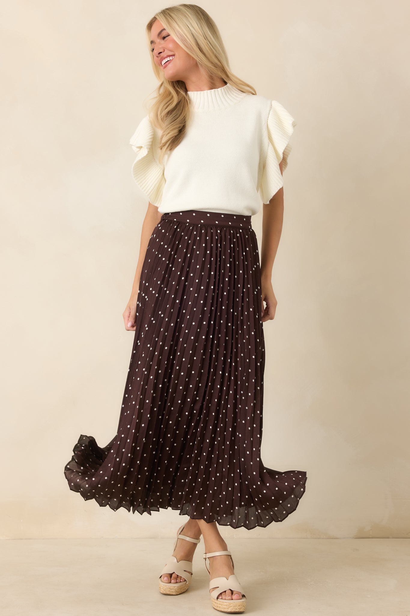 Watch Her Work Ivory Knit Flutter Sleeve Top