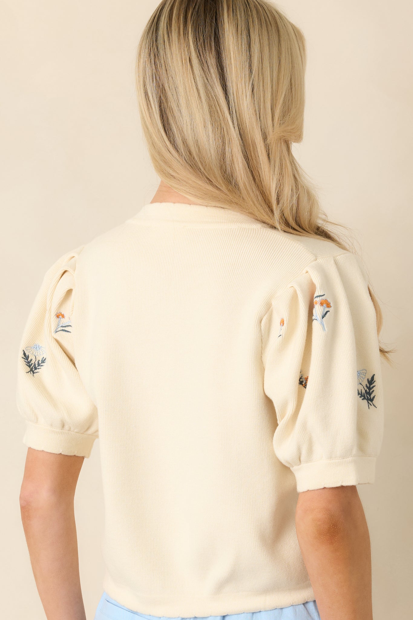 Reason to Stay Ivory Multi Floral Knit Button Front Top