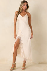 Just Like in the Movies Ivory Satin Lace Slip Midi Dress