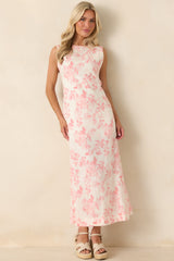Everything I Imagined Ivory & Pink Linen Blend Floral Maxi Dress