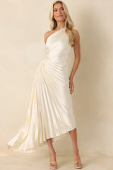 Poetic Charm Light Ivory Asymmetric One Shoulder Maxi Dress