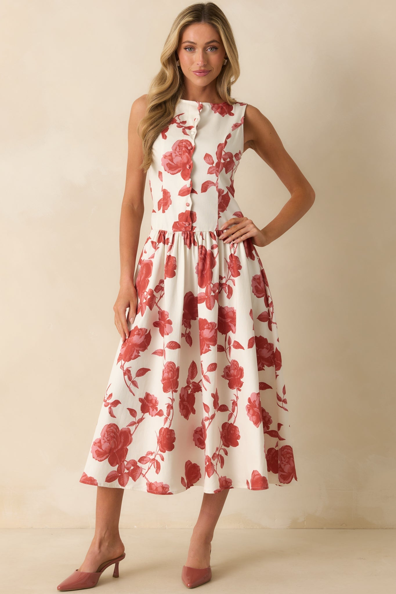 The Best Possible Way Brick Red Floral Print Cotton Maxi Dress