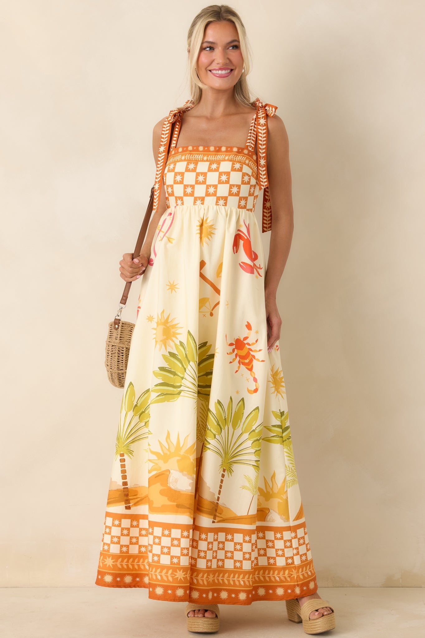 Born for the Beach Ivory Multi Tropical Zodiac Print Cotton Maxi Dress