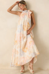 Naturally Radiant Ivory Multi Tropical Print Halter Maxi Dress