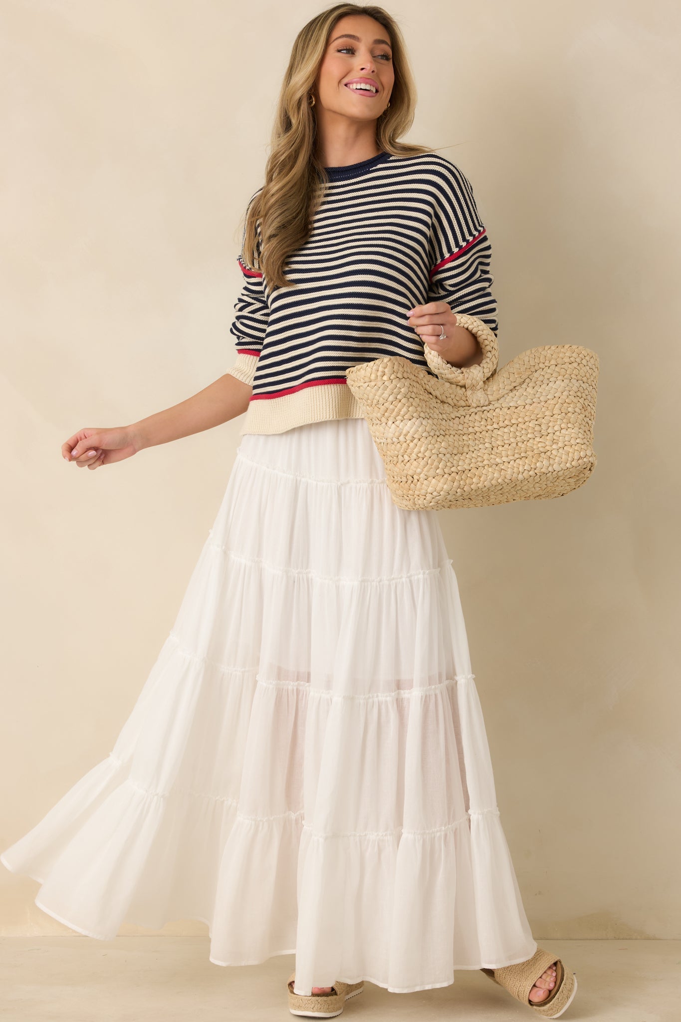 Slow Dancing at Sunset Ivory Cotton Tiered Maxi Skirt