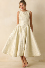 Written in Light Ivory Metallic Jacquard Sleeveless Maxi Dress