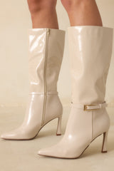 Stay In Touch Ivory Patent Faux Leather Boots