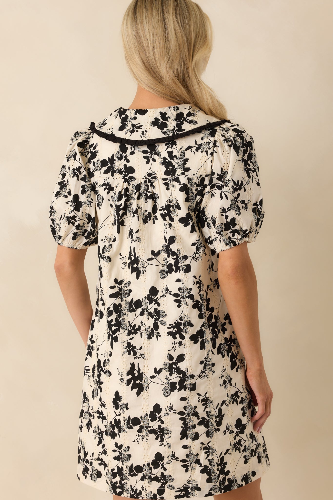 Works For Me Ivory Floral Embroidered Eyelet Mini Shirt Dress
