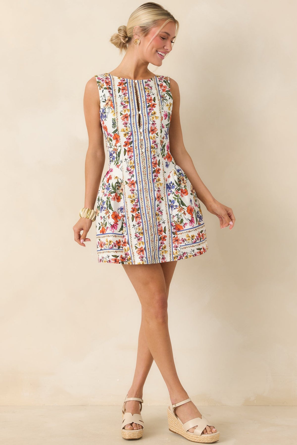 You Look Like Summer Ivory Multi Floral Cotton Sleeveless Mini Dress