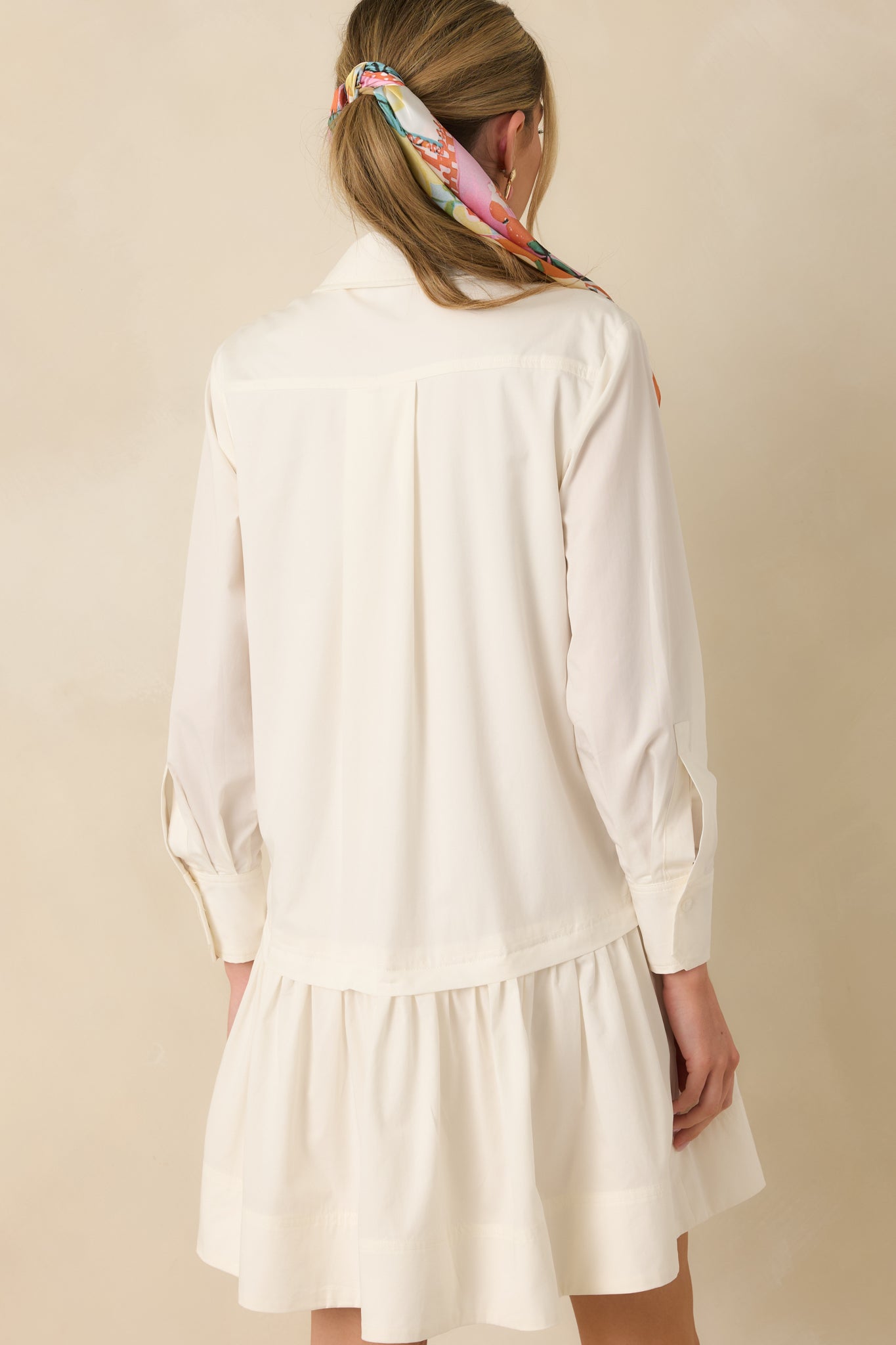 Always a Classic Ivory Cotton Blend Long Sleeve Mini Shirt Dress