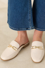 Going First Class Ivory Faux Leather Mule Loafers