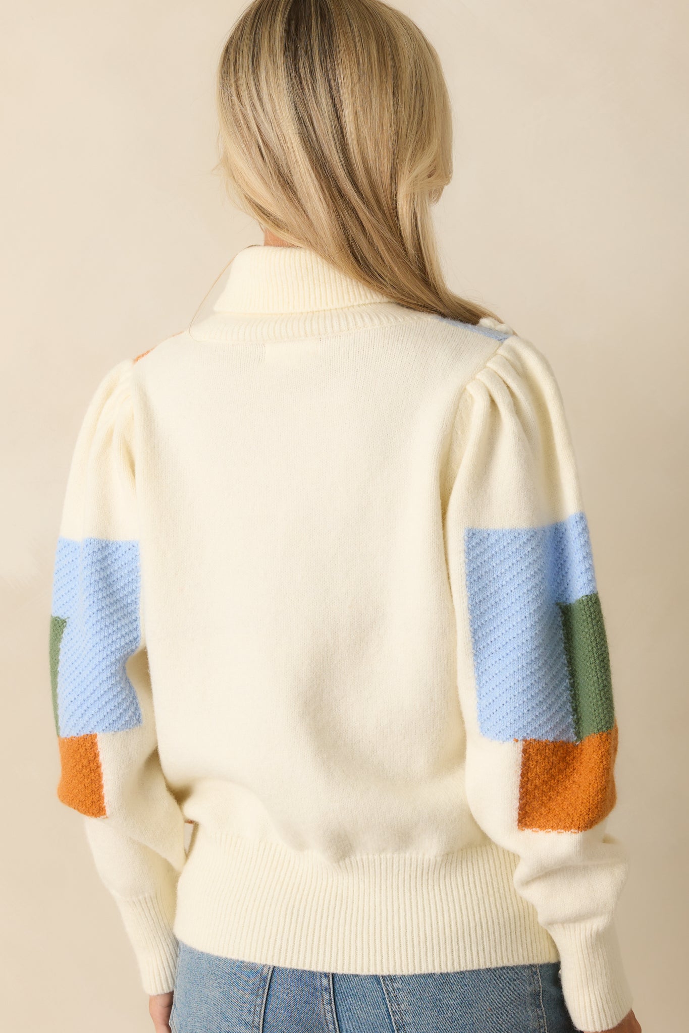 To Each Their Own Ivory Multi Patchwork Turtleneck Sweater