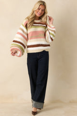 Line It Up Ivory Multi Textured Stripe Oversized Sweater