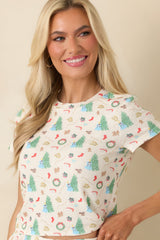 Holiday Morning Ivory Multi Christmas Print Short Sleeve Pajama Top