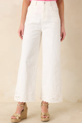 Whispers of Elegance Ivory Embroidered Lace Trim Cotton Pants