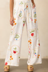 Where Sunlight Stays Ivory Floral Patchwork Wide Leg Pants