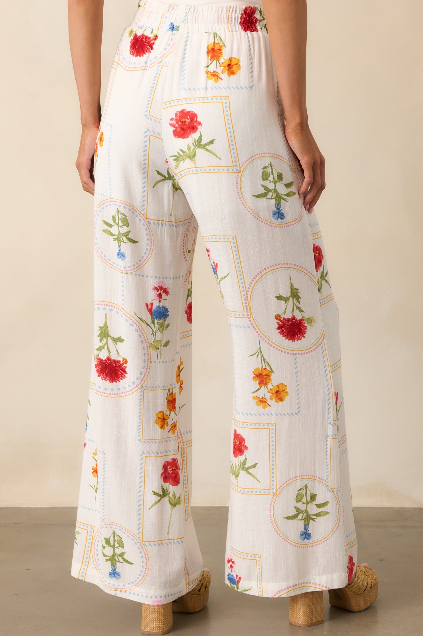 Where Sunlight Stays Ivory Floral Patchwork Wide Leg Pants