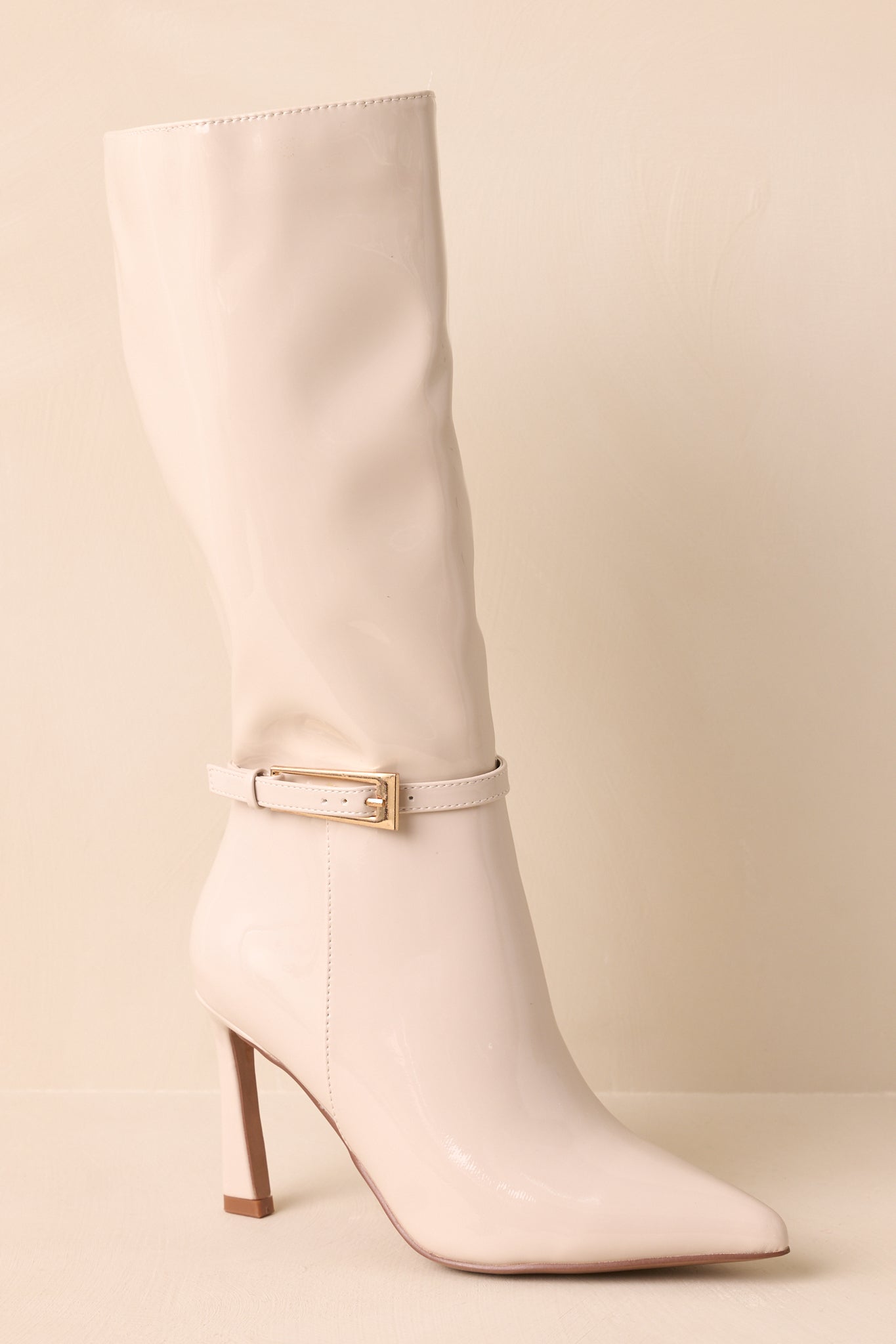 Stay In Touch Ivory Patent Faux Leather Boots