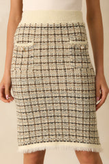 A Quiet Kind Ivory Plaid Pattern Knit Skirt