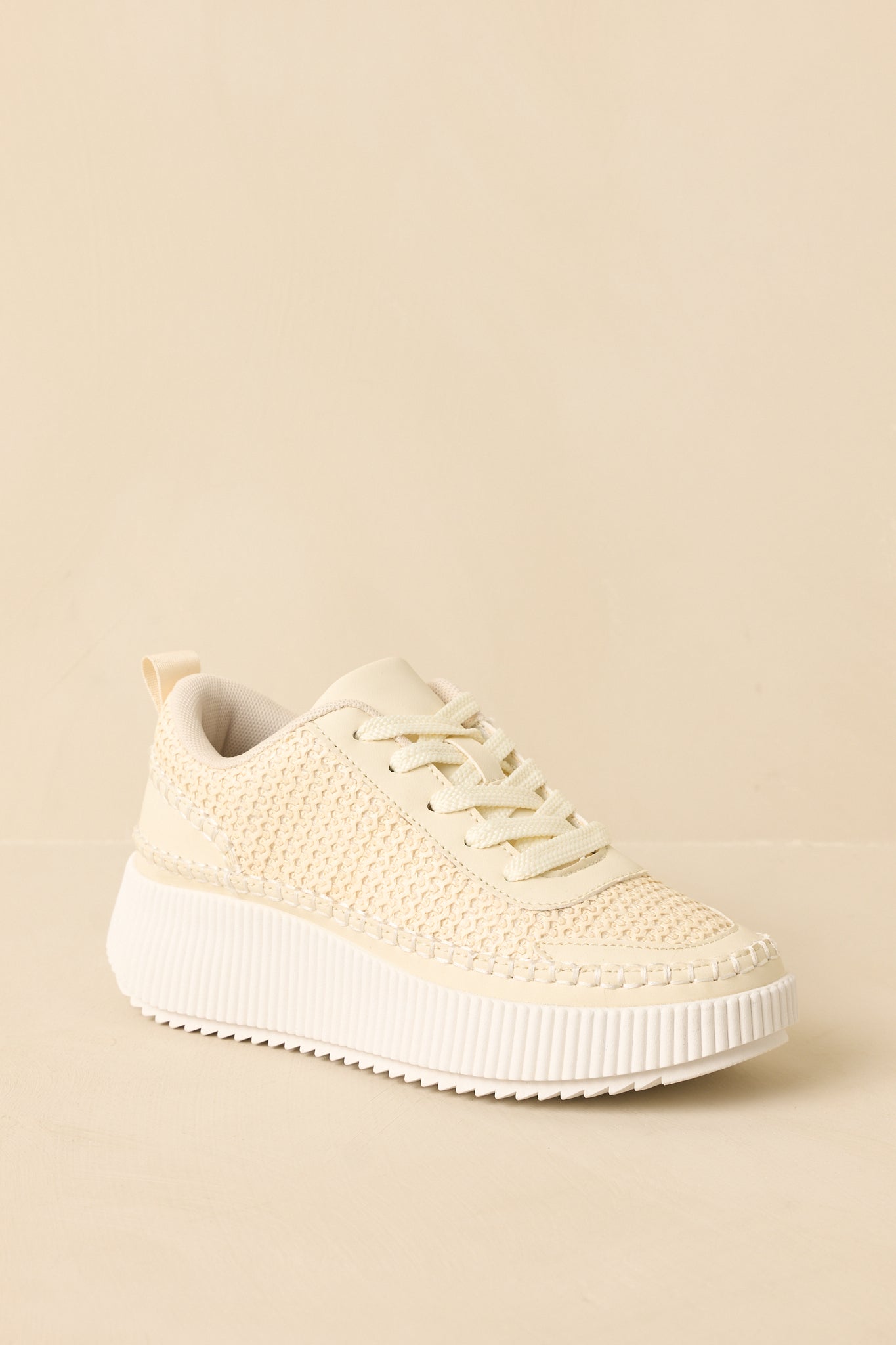 Right on Track Ivory Knit Platform Sneakers