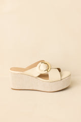 Feeling Elated & Elevated Ivory Faux Leather Platform Wedge Sandals