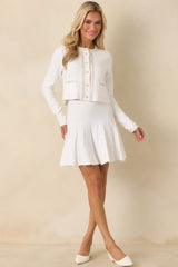 As You Should White Stretch Knit Pleated Mini Skirt