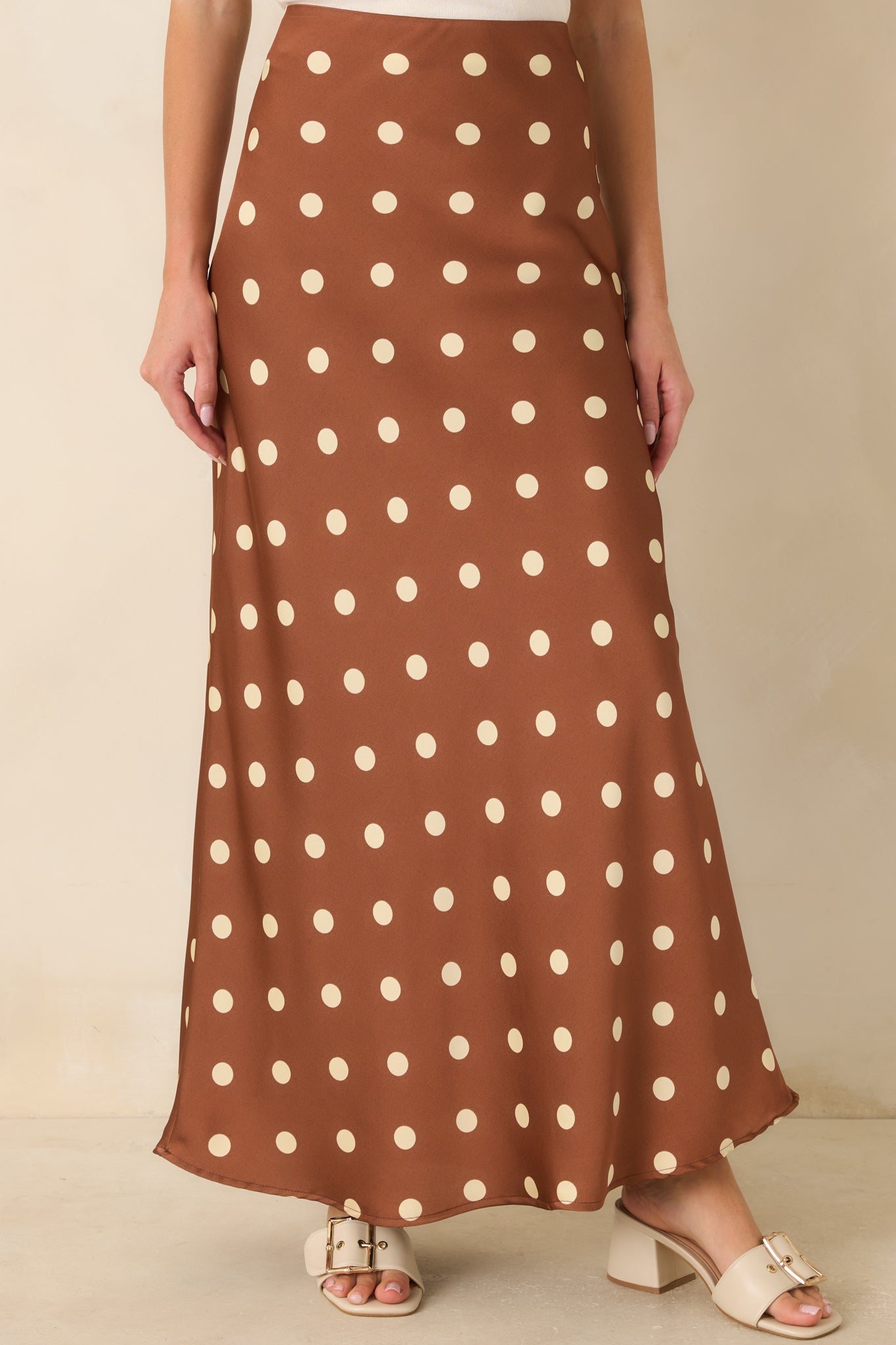 She's All Class Brown Polka Dot Satin Maxi Skirt