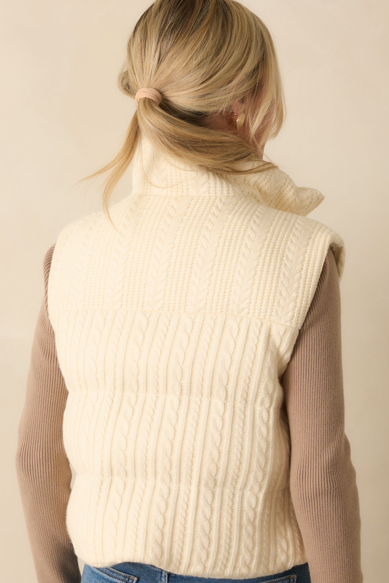 Thread & Supply Stormi Ivory Cable Knit Puffer Vest