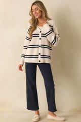 Z Supply Ivory Cotton Boyfriend Striped Cardigan