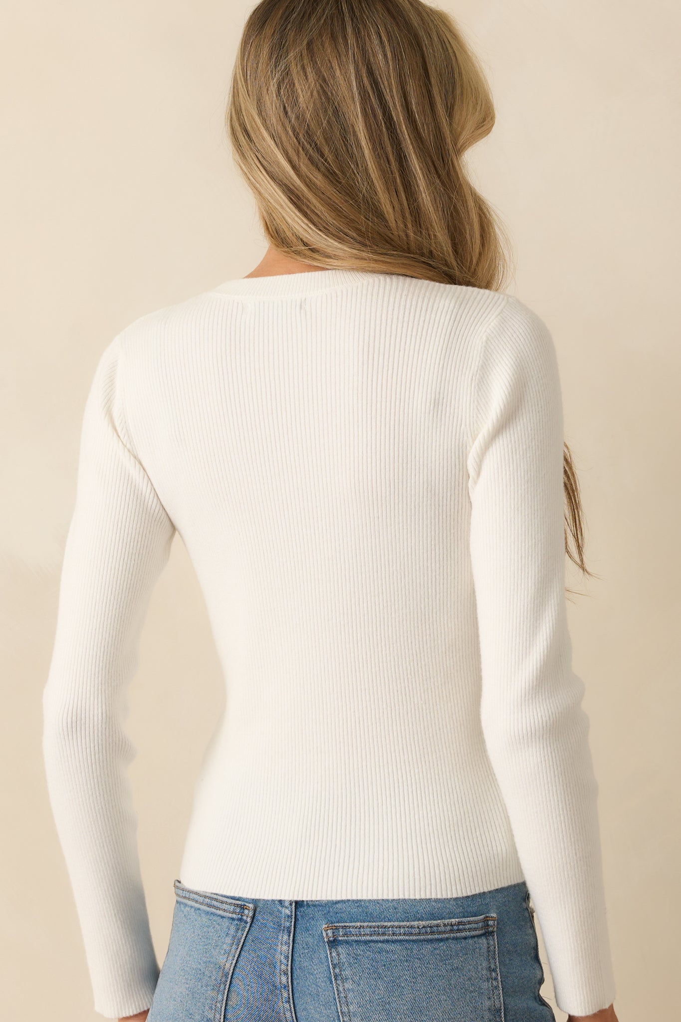 The Way It Used To Be Ivory Ribbed Knit Long Sleeve Sweater