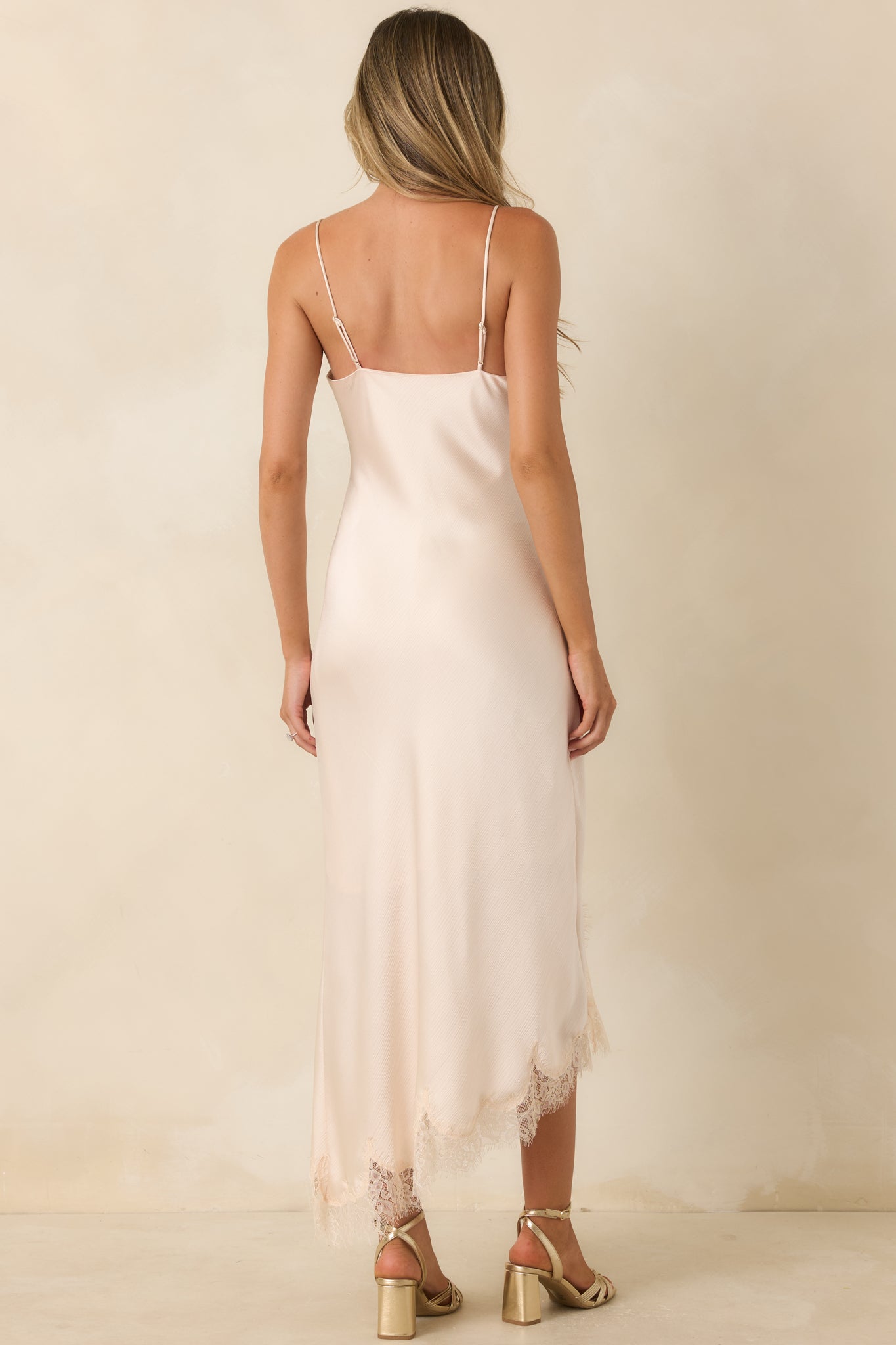 Just Like in the Movies Ivory Satin Lace Slip Midi Dress
