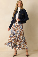 Some Things To Say Ivory Multi Print Satin Pleated Maxi Skirt