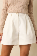 Here We Go Again Ivory Rayon Pleated High Waisted Shorts