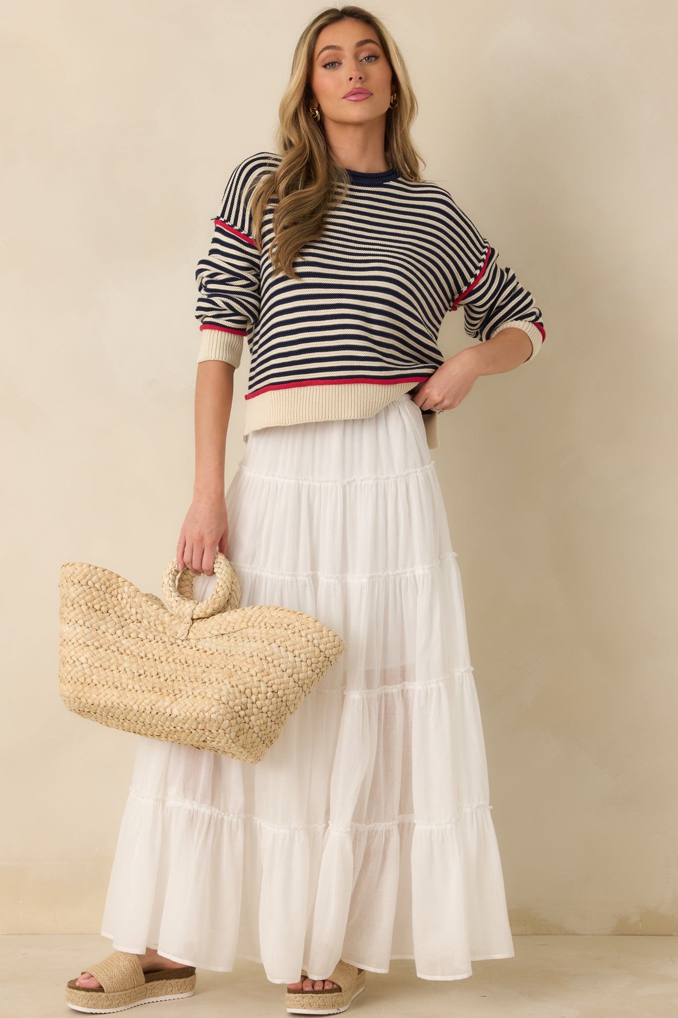 Slow Dancing at Sunset Ivory Cotton Tiered Maxi Skirt