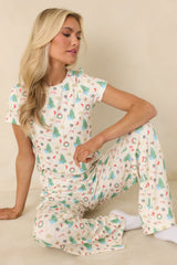 Holiday Morning Ivory Multi Christmas Print Short Sleeve Pajama Top