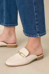 Going First Class Ivory Faux Leather Mule Loafers