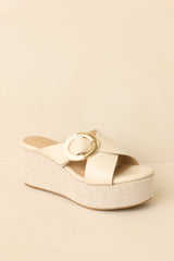Feeling Elated & Elevated Ivory Faux Leather Platform Wedge Sandals