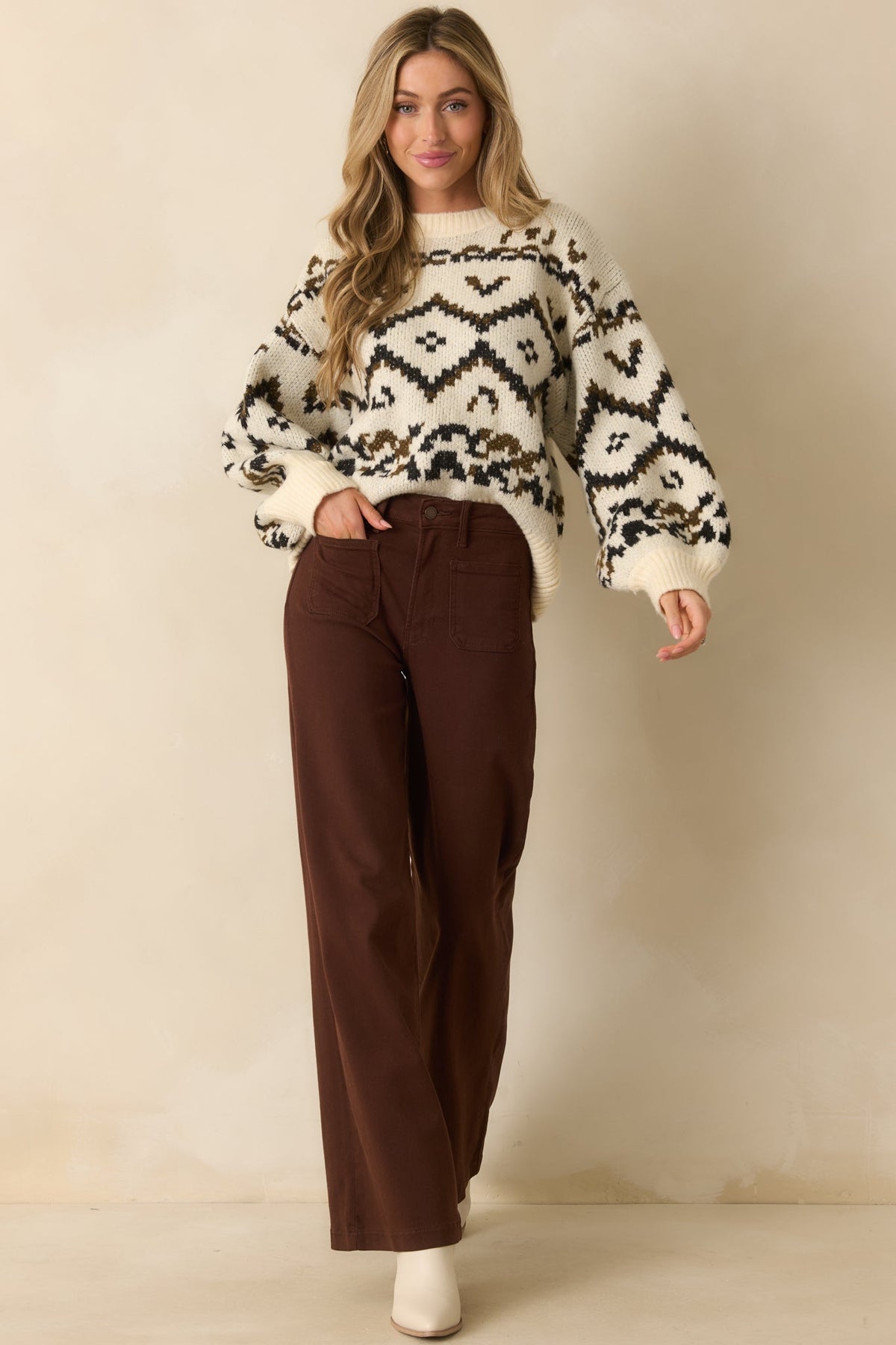 Start Of Something New Ivory Multi Fair Isle Knit Crewneck Sweater