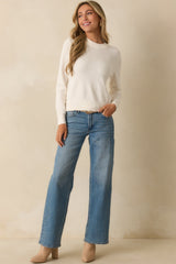Never In Question Ivory Long Sleeve Crewneck Sweater
