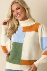 To Each Their Own Ivory Multi Patchwork Turtleneck Sweater