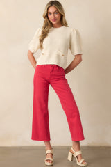 Nothing But Time Ivory Knit Cotton Short Sleeve Sweater