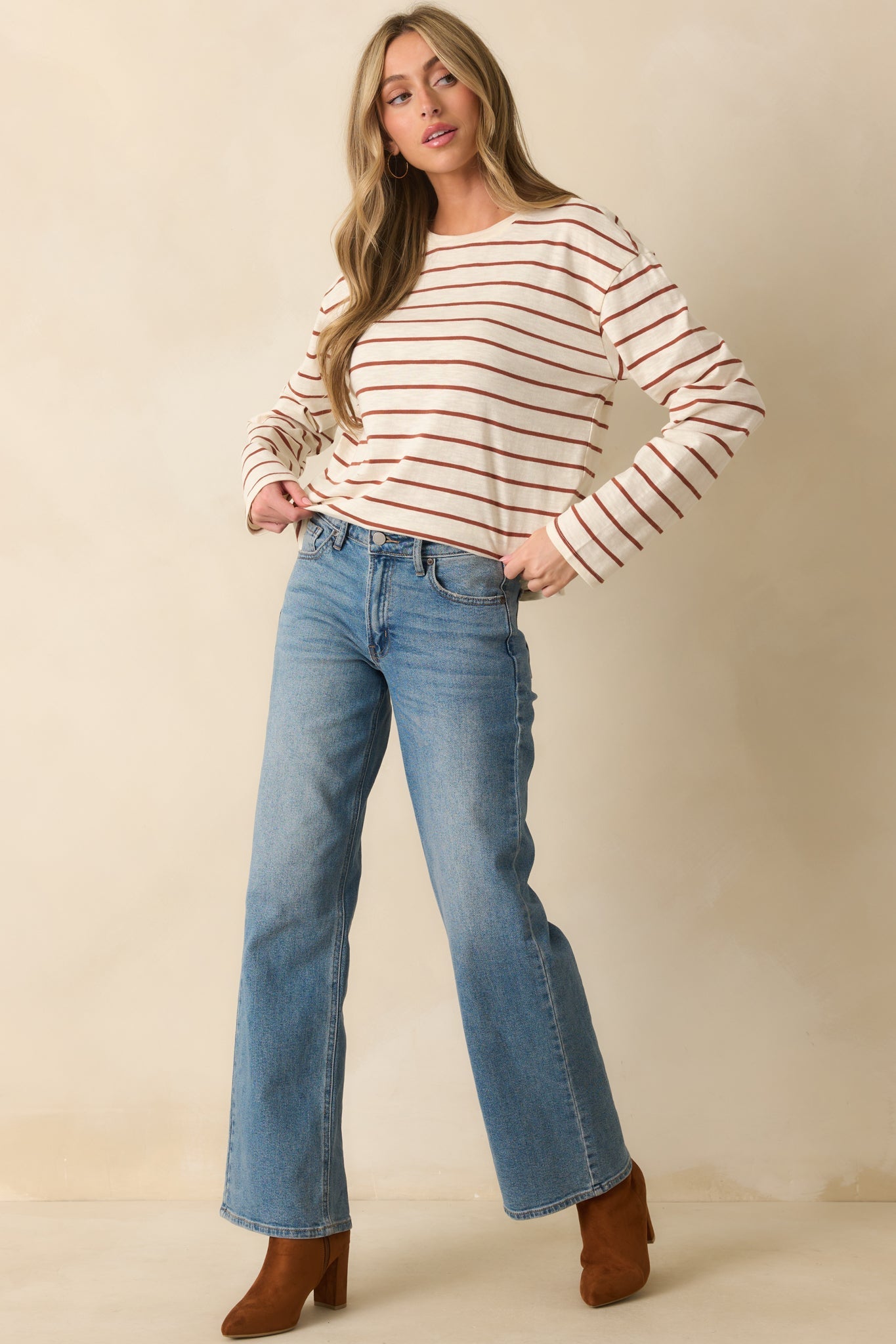 Thread & Supply Cinnamon Brown Stripe Nellie Top